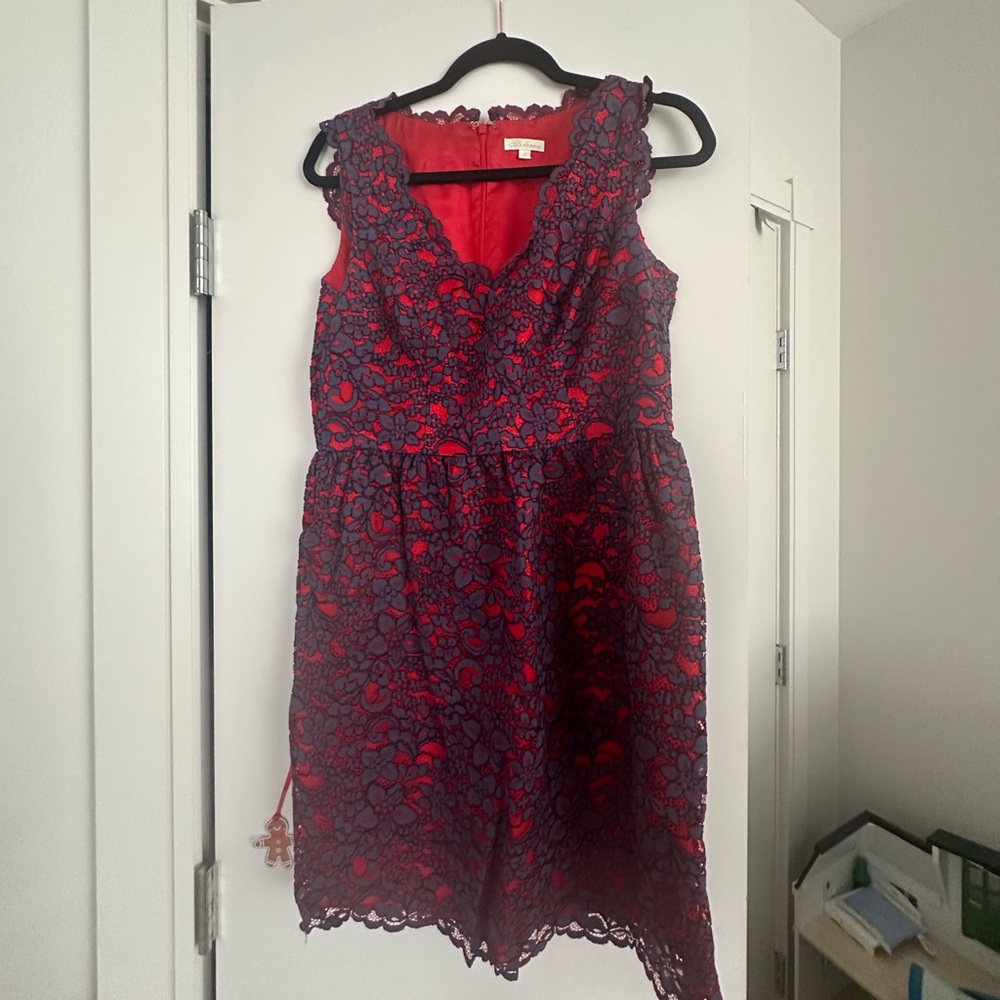 Shoshannah red and purple lace dress
